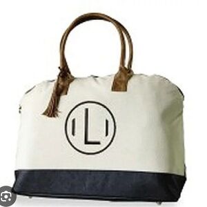 Mud Pie Black & Cream Initial Zippered Canvas Weekend Bag Letter L